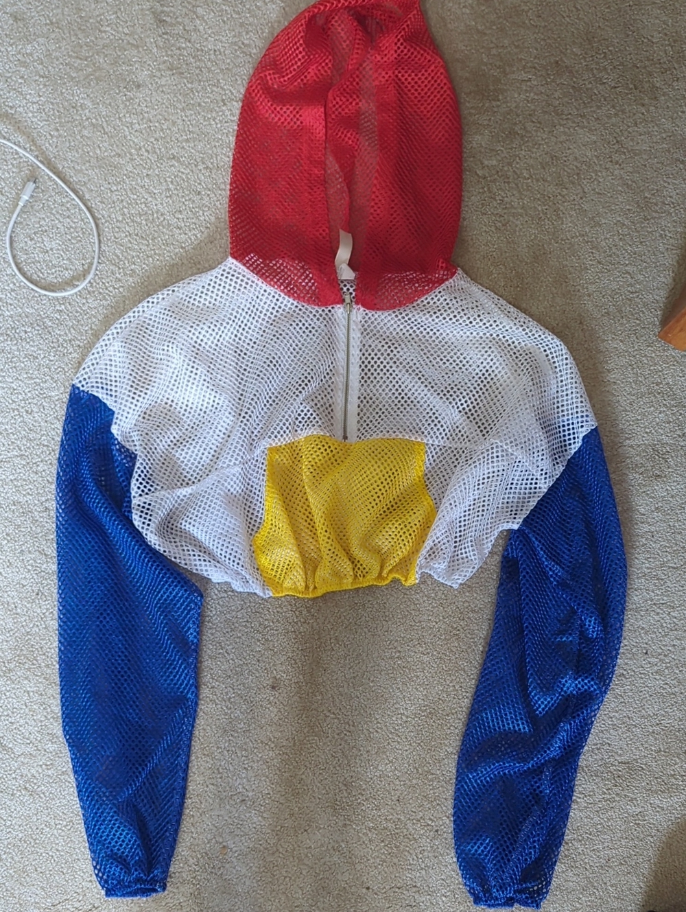 Red, White, Blue & Yellow Mesh Cropped Hoodie